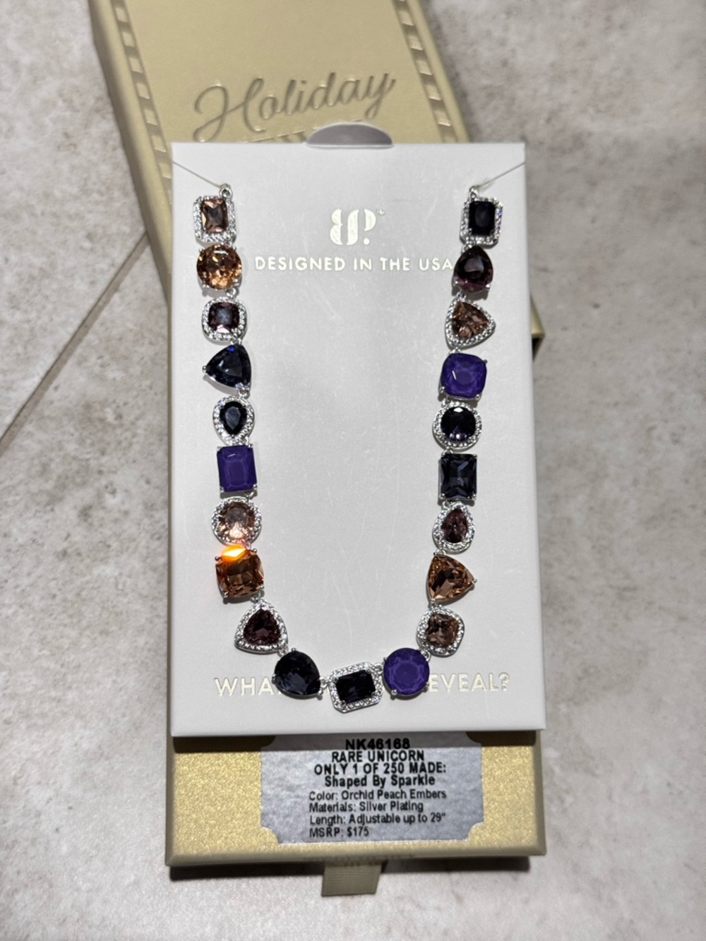 Rare Unicorn Shaped by Sparkle Multicolor Crystal Necklace Orchid & Peach Embers